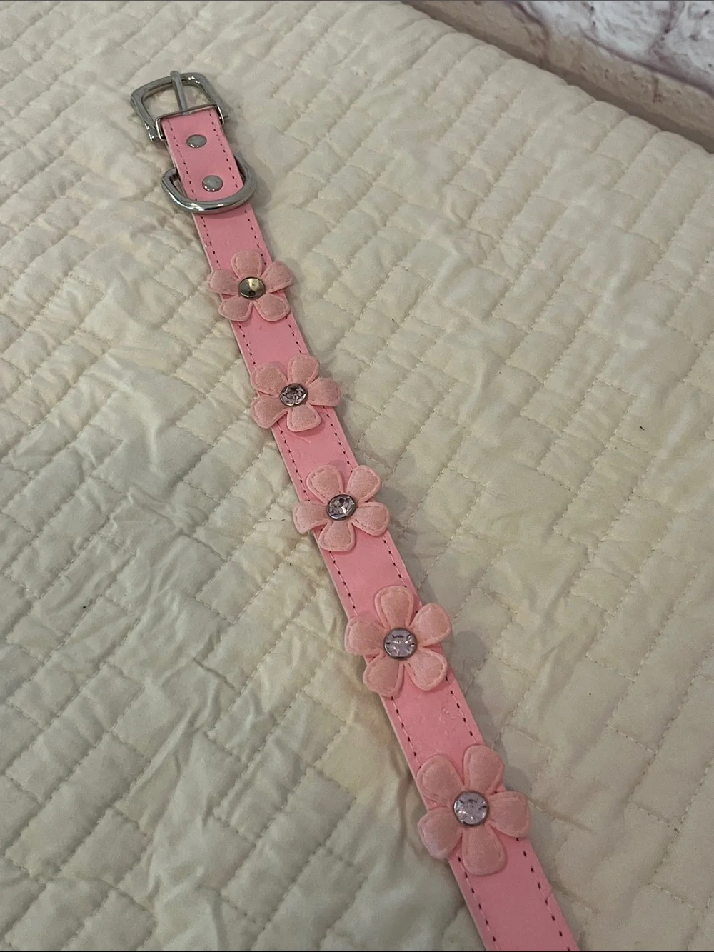 Pink Floral Rhinestone Pet Collar